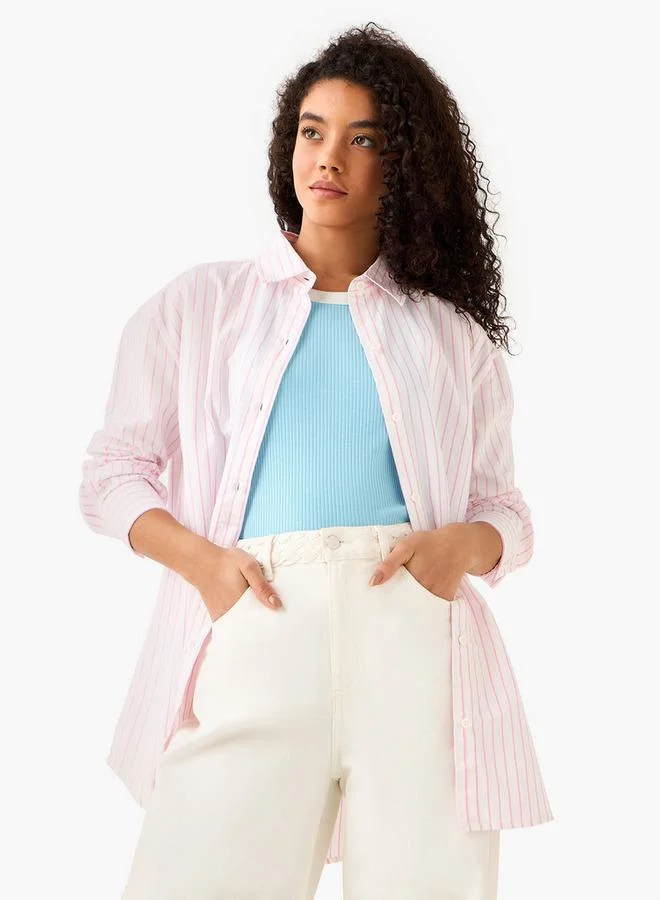 لي كوبر Lee Cooper Cotton Longline Oxford Shirt with Stripes
